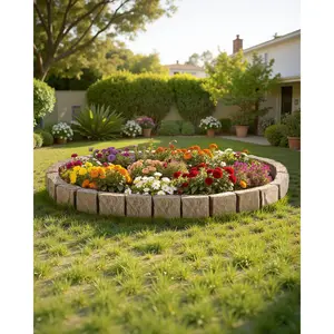 fathersdaygift VEVOR Faux Stone Landscape Edging 46.8x 3.9 in Realistic Lawn Edging, Flexible Brick-Sized Garden Edging Border with Anchoring Spikes, Fade-Resistant Yard Edging for Driveways Walkway Beige