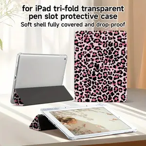 Pink Black Leopard Print TPU iPad Case with Built-in Pencil Holder, Auto Sleep/Wake, Foldable Stand, Compatible with iPad A16, 10th/11th Gen, 10.2", 11" iPad Pro 2020/2021, 11" iPad Air, iPad 2025 & Galaxy Tab S9 FE+ 12.4"series.Unisex.