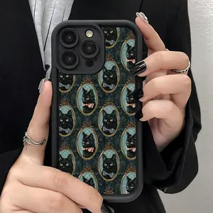 A Cute Mirror Gentleman Black Cat Pattern Shockproof Phone Case, Suitable for iPhone 17 Air/16 Plus/15 Pro Max/14 Pro/13/12/11/XS Max/X Phone Case, Ideal Gift for Family, Friends, Lovers, Girlfriends, Perfect for Holidays TY263