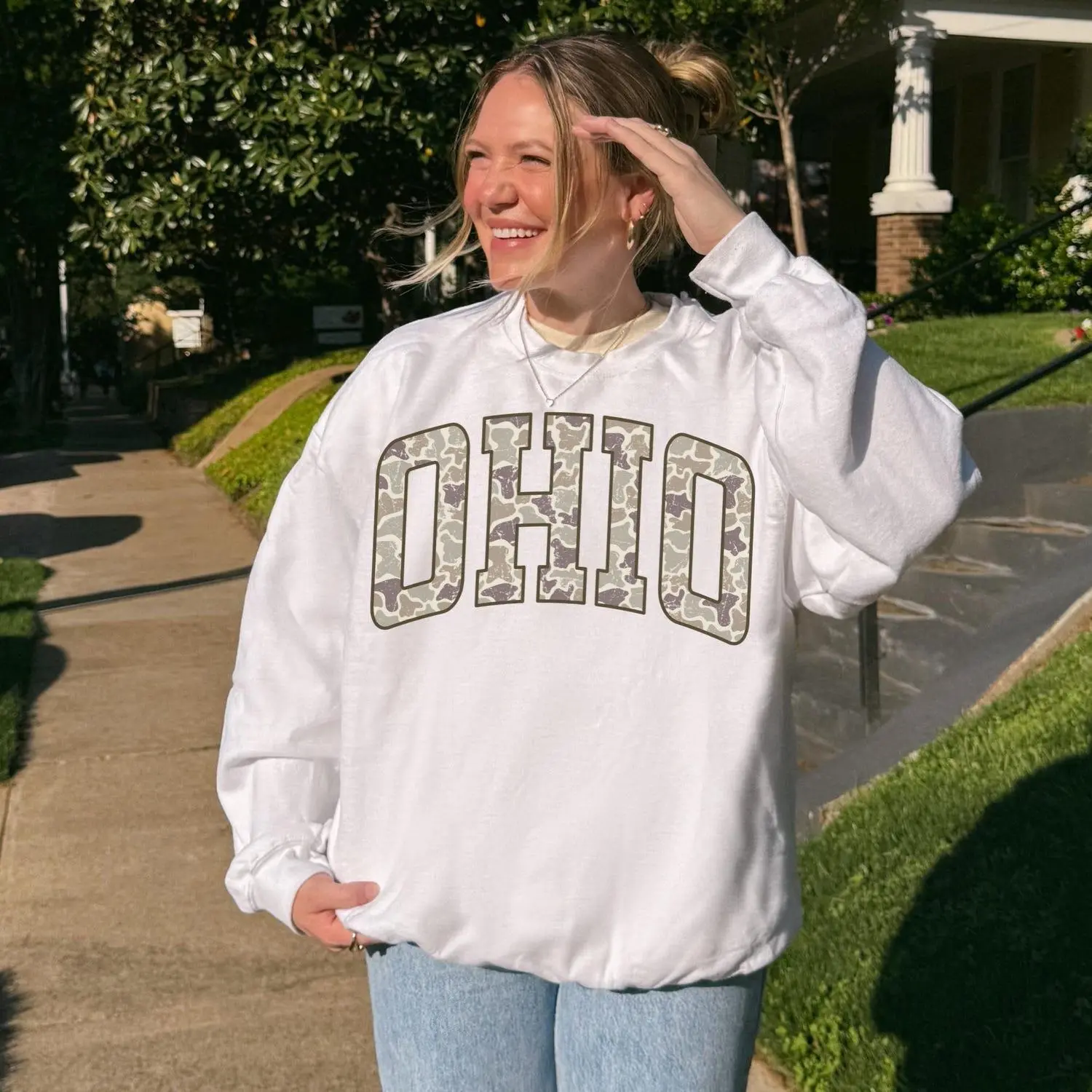 Preppy Camo Ohio Shirt, Trendy Ohio Football Crewneck, College Gameday Sweater, Retro Ohio Fan Gift, Shirt for Adult and Youth