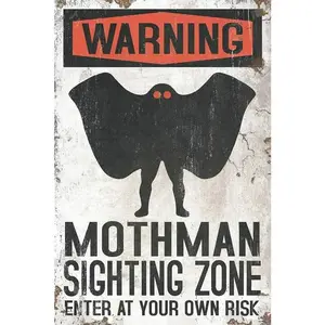 Eeypy Funny Bathroom Metal Warning Mothman Sighting Zone Office Home Classroom Decor Gifts Best Farmhouse Decor Gift Ideas For 8X12 Inch, Tin Sign
