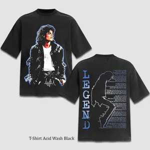 Retro 90s Michael Jackson Legend Two Sided T-Shirt, Vintage King of Pop Music Graphic, Oversized Heavyweight Tee for Men Women, Old School Hip Hop Apparel, Nostalgic Concert Dangerous World Tour Fan Gift
