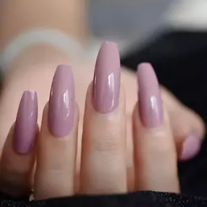 Shiny PaleVioletpink Coffin False Nail Soild Color Salon Smooth Long Nail Tips DIY Shiny Daily Ballerina Nails