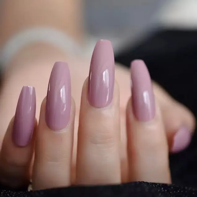 Shiny PaleVioletpink Coffin False Nail Soild Color Salon Smooth Long Nail Tips DIY Shiny Daily Ballerina Nails