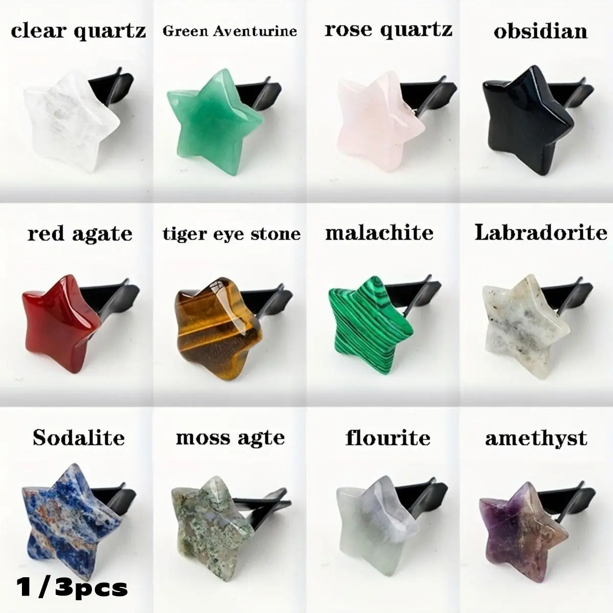 Natural Gemstone Healing Crystal Car Air Freshener, Car Scents, Car Fragrance, Car Accessories, Moon Star Heart Design, Aromatherapy Accessory for Women & Drivers, Perfect Gift Idea