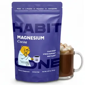 Magnesium Mushroom Cocoa with Ashwagandha & Reishi - Adaptogens Blend - Zinc, L-Theanine, L-Glycine, Chamomile, Jujube & Cinnamon - Made in USA - 30 Servings
