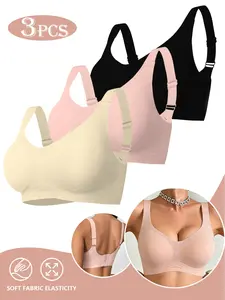 Jelly Strip Support Seamless Bra. Wireless No Underwire Alternative, Wide Shoulder Straps No Digging, Adjustable Straps, U-Back Design, 360° Full Coverage, Removable Breathable Pads.