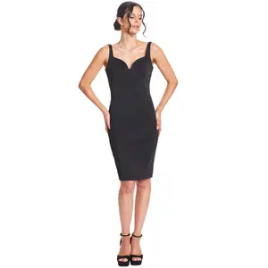 Homa Bow Back Dress - Black Satin Midi Dress with Sweetheart Neckline