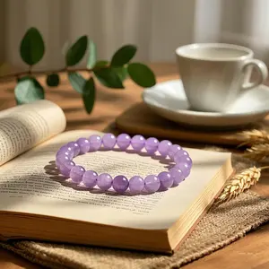 Natural Kunzite Stone Bracelet — 8mm Handmade Beads for Chakra Balancing & Stress Relief | Dainty Purple Healing Crystal Jewelry, Good Gift for Her