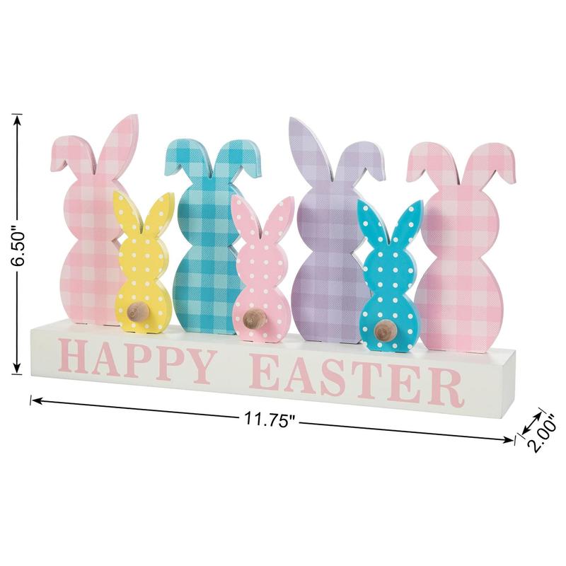 Glitzhome 11.75" Wooden Happy Easter Bunny Family Table Decor