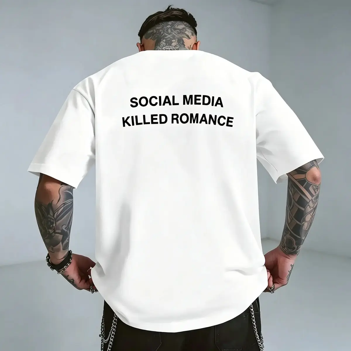 Unisex Cotton Graphic Tee for Men Women Social Media Killed Romance Double-Sided Print Summer Round Neck Tshirt Fashion Apparel