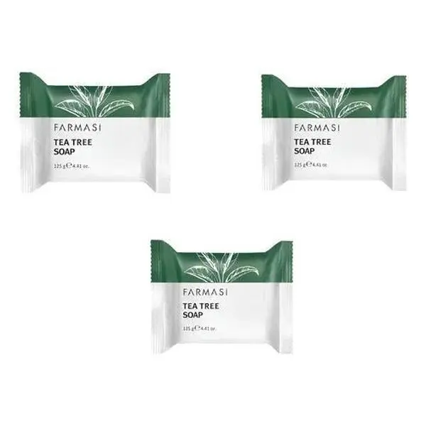 Farmasi Tea Tree Soap Bars 3-Pack - Body Care Cleanser, 125g/4.41oz Each, Genuine Cruelty-Free Anti-Acne Care for Oily Combination Skin, Acne Treatment, Same Day Ship
