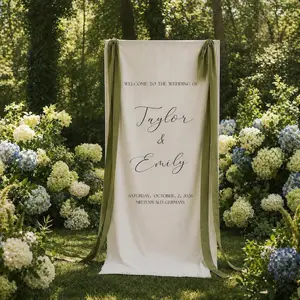 Custom Linen Wedding Welcome Sign, Personalized Fabric Banner, Rustic Wedding Welcome Cloth, Ceremony Backdrop, Bridal Shower Decor