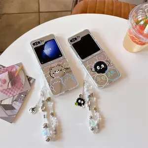 Cartoon Bears Mirror Surface Case for Samsung Galaxy Z Flip 7 6 5 4 Protective Back Cover for ZFlip5 ZFlip6 ZFlip7 Case Shell