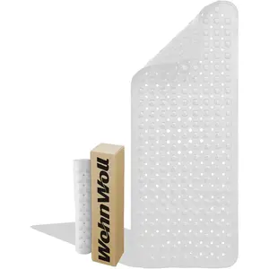 Non-Slip Bath Tub Mat, Extra Large 40x16 Inch Shower Mat with Suction Cups & Drain Holes, Quick Dry Soft Mat for Bathroom Floor Safety, Bubble Style, White