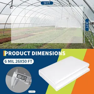 26 x 50 FT Greenhouse Plastic Sheeting,6 Mil Heavy Duty Greenhouse Film, UV Resistant Plastic Sheeting, LDPE Green House Plastic Cover for Farms, Garden, Agriculture