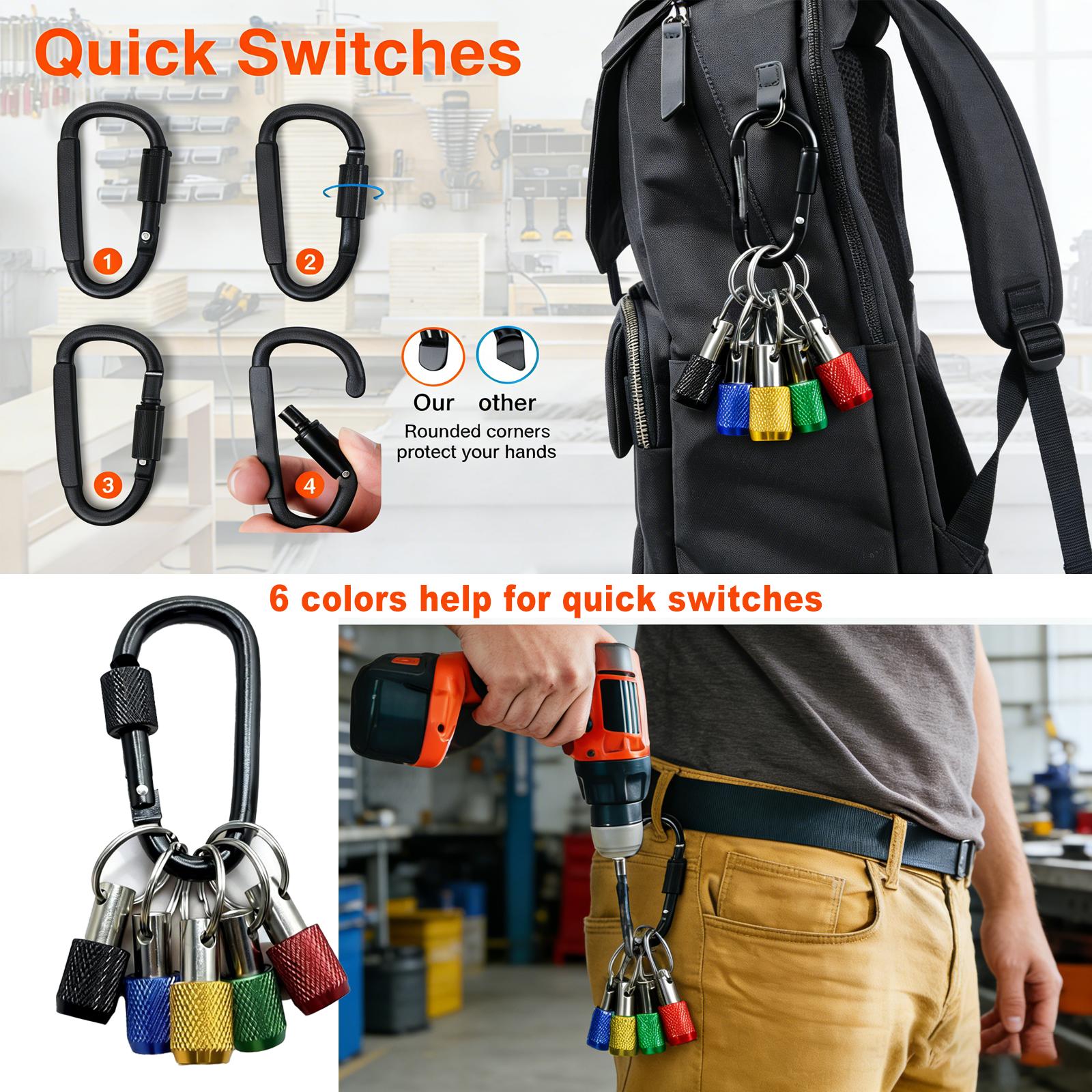 5PCS Aluminum Alloy Screwdriver Bit Holder Keychain Pendant, 1/4" Hex Quick-Release Extension Bar with Carabiner, Portable Drill Bit Organizer for DIY Hardware Tools Hanging Lightweight Hangable 5PCS Aluminum Alloy Screwdriver Bit Holder Keychain Pendant, 1/4" Hex Quick-Release Extension Bar with Carabiner, Portable Drill Bit Organizer for DIY Hardware Tools Hanging Lightweight Hangable