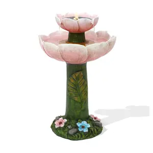 LuxenHome Solar Powered Pink Flower Resin Birdbath Fountain