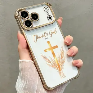 Thankful to God Cross iPhone Case, Christian Faith Clear Phone Cover, Minimalist Religious Soft Shockproof Protective Case for iPhone 11-17 Pro Max Air Plus DDSJ260528001