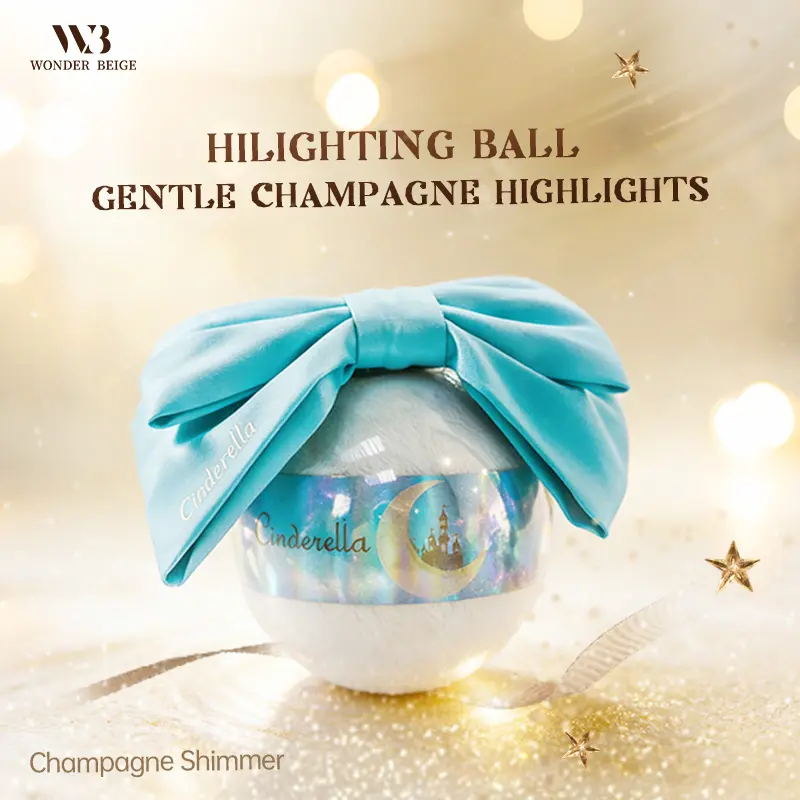 Makeup Highlighter Ball - Wonder Beige Cosmetic, Champagne Fine Shimmer Powder, Brightening Glowy Highlighter, Single Item for Face & Collarbones Soft-Focus Luminous Finish