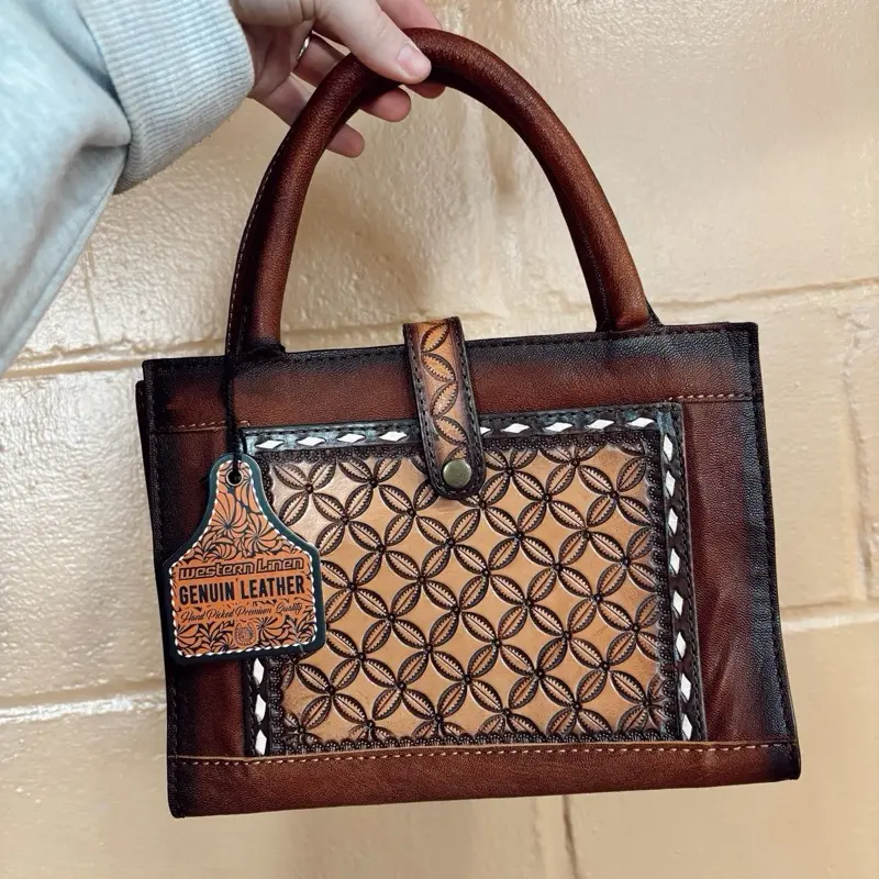 Westover Lane Cowhide Leather Bible Book Cover with Brown Handles and Authentic Leather Label