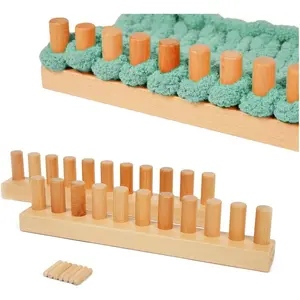 2-Pack DIY Chunky Knit Blanket Loom, 30.2-inch Long Beech Wood Base with Wood Pegs, Stackable for Portability, Expandable, and Clear Coating (Name)
