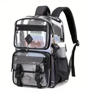 Clear Backpack with Multiple Pockets for School, Travel, and Work � C Stylish and Durable Organizer with Front Zipper Compartments, Mesh Side Pockets, and Trendy Keychain Charm Transparent Pink(Sheets)