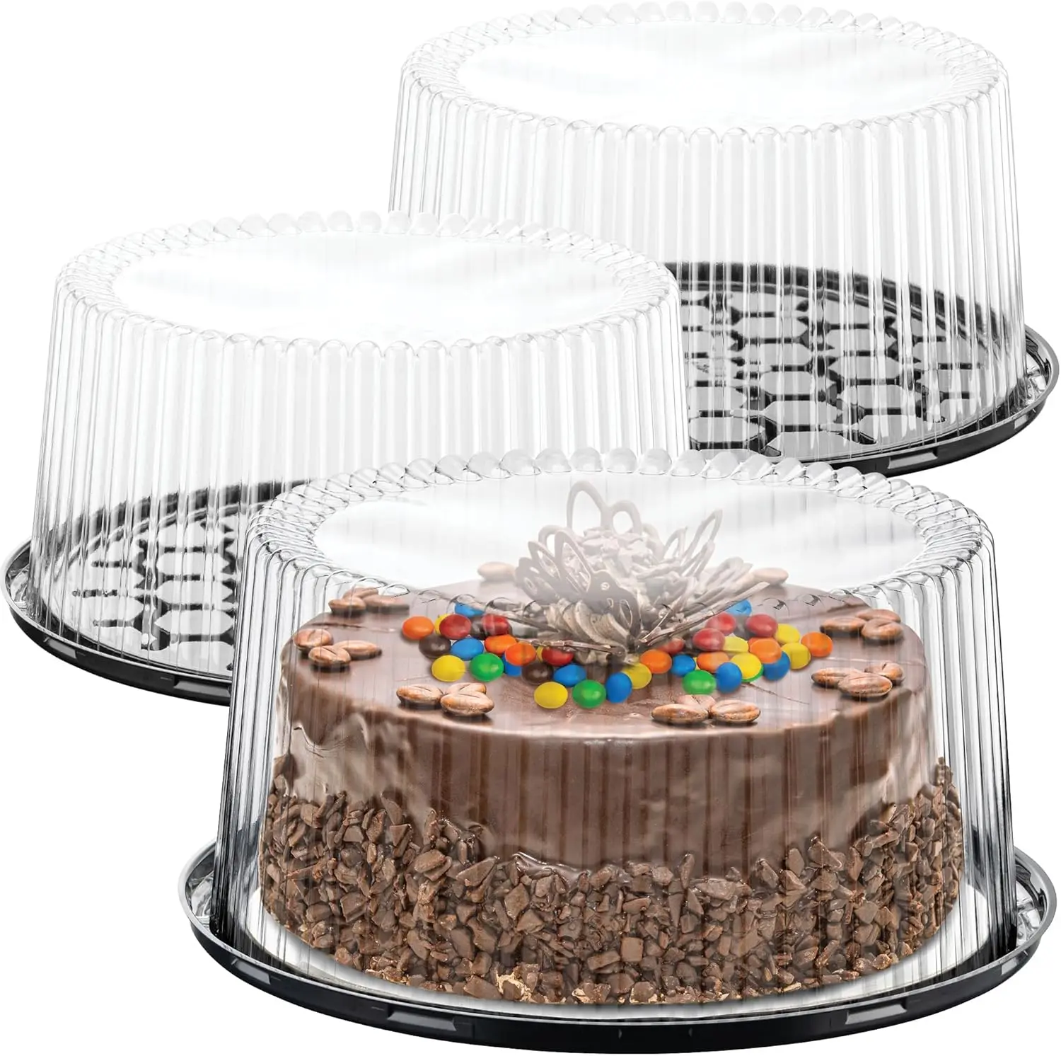10-11" Plastic Disposable Cake Containers Carriers with Dome Lids and Cake Boards | 3 Round Cake Carriers for Transport | Clear Bundt Cake Boxes/Cover |...