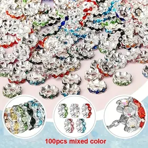 100 Pieces 12mm Multicolor Wave Water Rhinestone Spacer Beads, Round Loose Beads for Bracelet and Jewelry Making, Bead Assortment, DIY Crafts Supplies, Decoration Items
