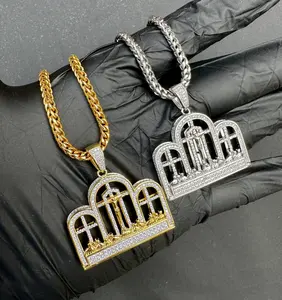 18k Gold/White Gold CZ Diamond Last Supper Cross and Crucifix Pendant