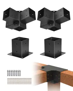 VEVOR Pergola Bracket Kit, Summervibes,Summervibes, 4x4 Inch (Inner Size 3.5x3.5), 2 Pcs 4-Way Heavy Duty Corner Bracket Woodworks DIY Post Base Kit, Easy Installation Wooden Beams for Gazebos, Patio Pergolas, Log Cabin