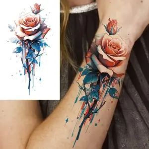 8-Piece Vibrant Rose & Snake Temporary Tattoos, Waterproof Realistic Body Art Stickers, Unisex Tattoo Set for Men and Women