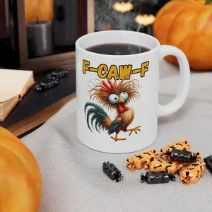[BNB Gift 2025] F-CAW-F Mug – Funny Rooster Meme Coffee Cup, Perfect Gift for Chicken Lovers, Crazy Farm Animal Humor, 11oz & 15oz Ceramic Mug for Halloween or Christmas Christmas Gift