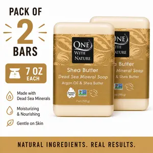 Pack of 2 - One with Nature Dead Sea Mineral Bar Soap, Shea Butter, Argon Oil & Shea Butter, 7 oz (198 g) each, scent free, 100% authentic, personal care, body wash