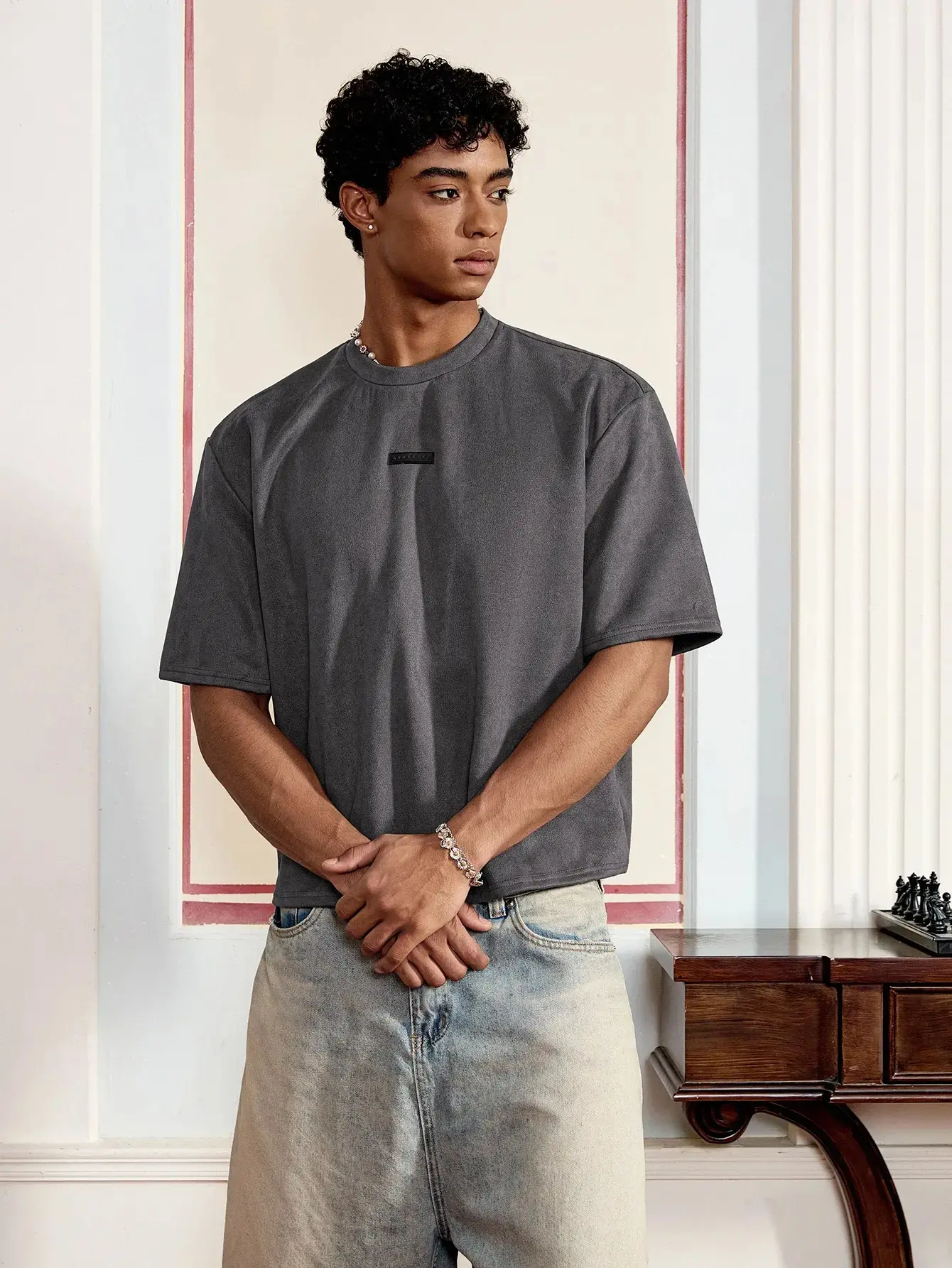 Unisex Loose Knit Short Sleeve T Shirt Suede Summer Streetwear 2026