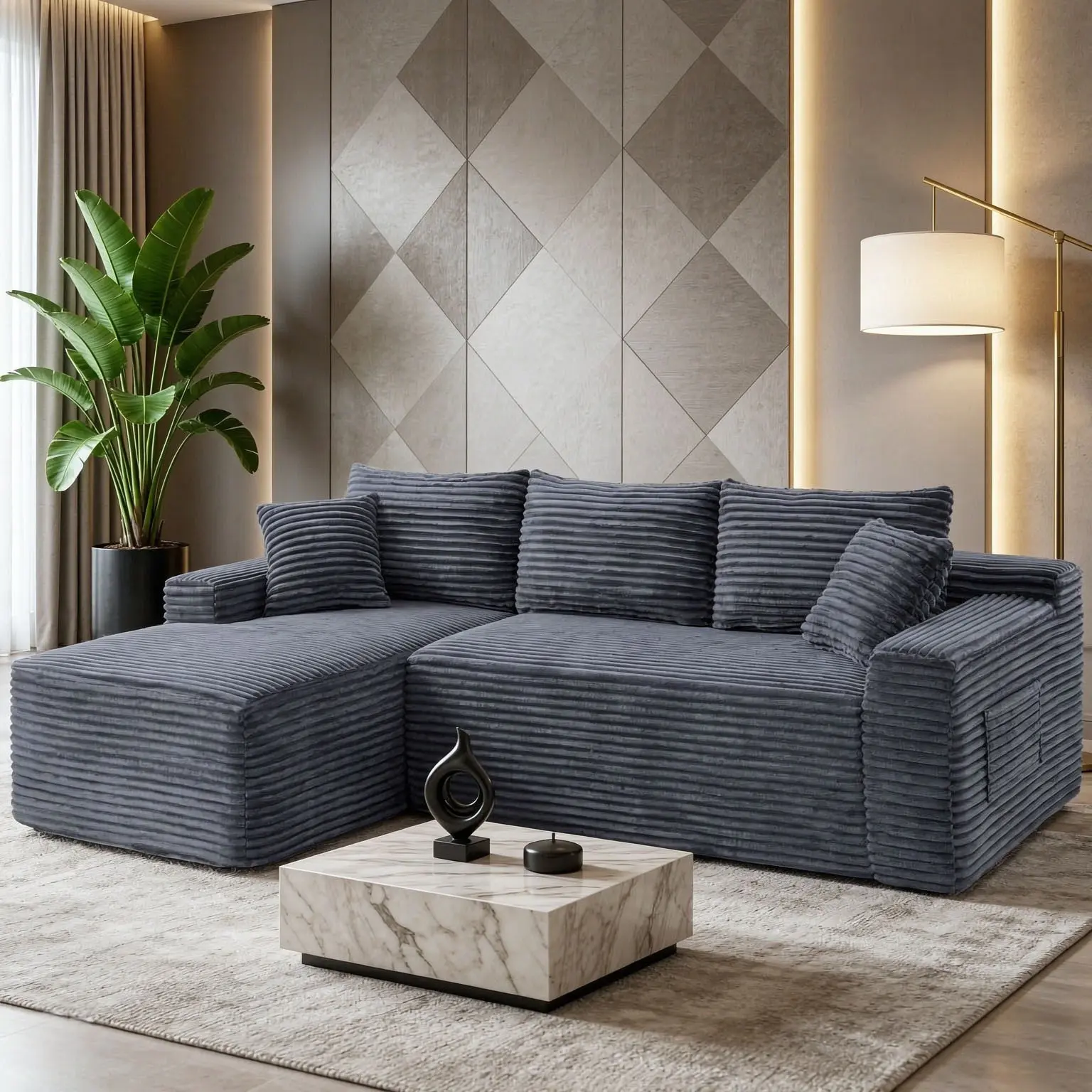 94.5" Modular Sectional Couch with L-Shape Chaise, Boneless Sofa for Living Room,Modern Cloud Couch with Deep Seat, Loveset Sofa, No Assembly Required,Gray