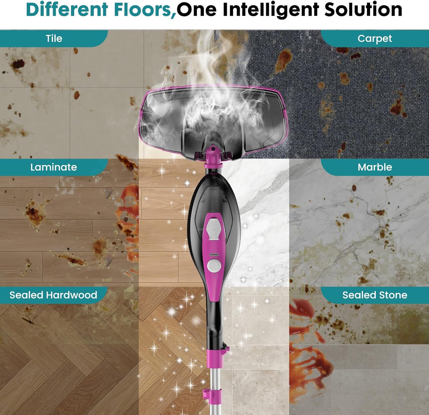 1550W Steam Mop & Handheld Cleaner 10-in-1, Multi-Surface Floor Steamer for Hardwood Tile Carpet, Detachable for Windows Grout, 16FT Cord & Pads Included
