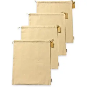 Multipurpose Cotton Laundry Bags, 19x23 Inch (4 Pack), XXX-Large, Breathable Muslin Reusable Produce Bag with Drawstrings, Dust-Travel Sack for Shoes, Toys, Purse,