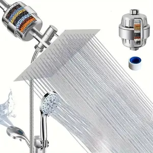 Shower Set with Pressure Booster, Adjustable Extension Rod, Hose Filter, Rain Shower Head, Complete Bathing Combination
