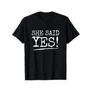 Black Graphic T Shirt with She Said Yes Letter Print Design Casual Daily Wear Short Sleeve Crew Neck Tee Vacation T Shirt, Daily Comfort Wear, Casual Top for Adults, Gift for Men, 1pc, Loose Fit, Casual Attire & Statement Outfits, Young Adults' Cloth
