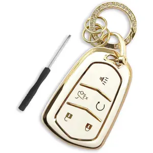 5-Buttons Key Fob Cover for Cadillac ATS CTS CT6 XT5 SRX STS Escalade Premium Soft TPU Car Key Case Shell Protector