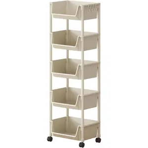 5-Tier Rolling Storage Rack with Wheels Shelves Shelf Storage Plastic Storages Shelving Shelf Rack Kitchen Storages Rack for Living Room Office Bathroom Garage Storage Shelves forfor Women