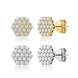 Iced Round S925 VVS Moissanite Stud Earrings Synthetic Moissanite Jewelry Perfect Birthday Mother’s Day Gift for Men Women Silver Earrings Gold Earrings Moissanite Wedding Set