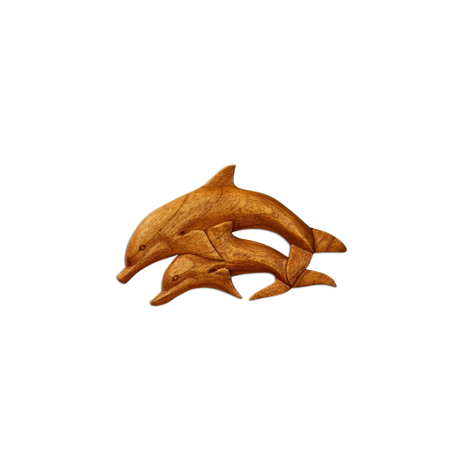 Wooden 2 Dolphins Wall Decor Plaque Hanging Sculpture Hand Carved Accent Fish Handcrafted Handmade Seaside Tropical Nautical Ocean Coastal Wood Home