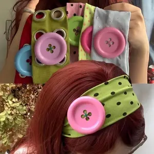 Women's Summer Colorful Large-Button Polka-Dot Wide Elastic Headband - Korean Ins Y2K Retro Blogger-Style Trendy Daily Hair Accessory
