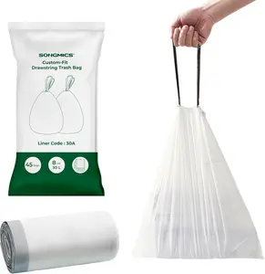 Trash Bags for 8-Gallon (30L) Trash Cans, 45 Count Drawstring Kitchen Garbage Bags, Pre-Separated, Bin