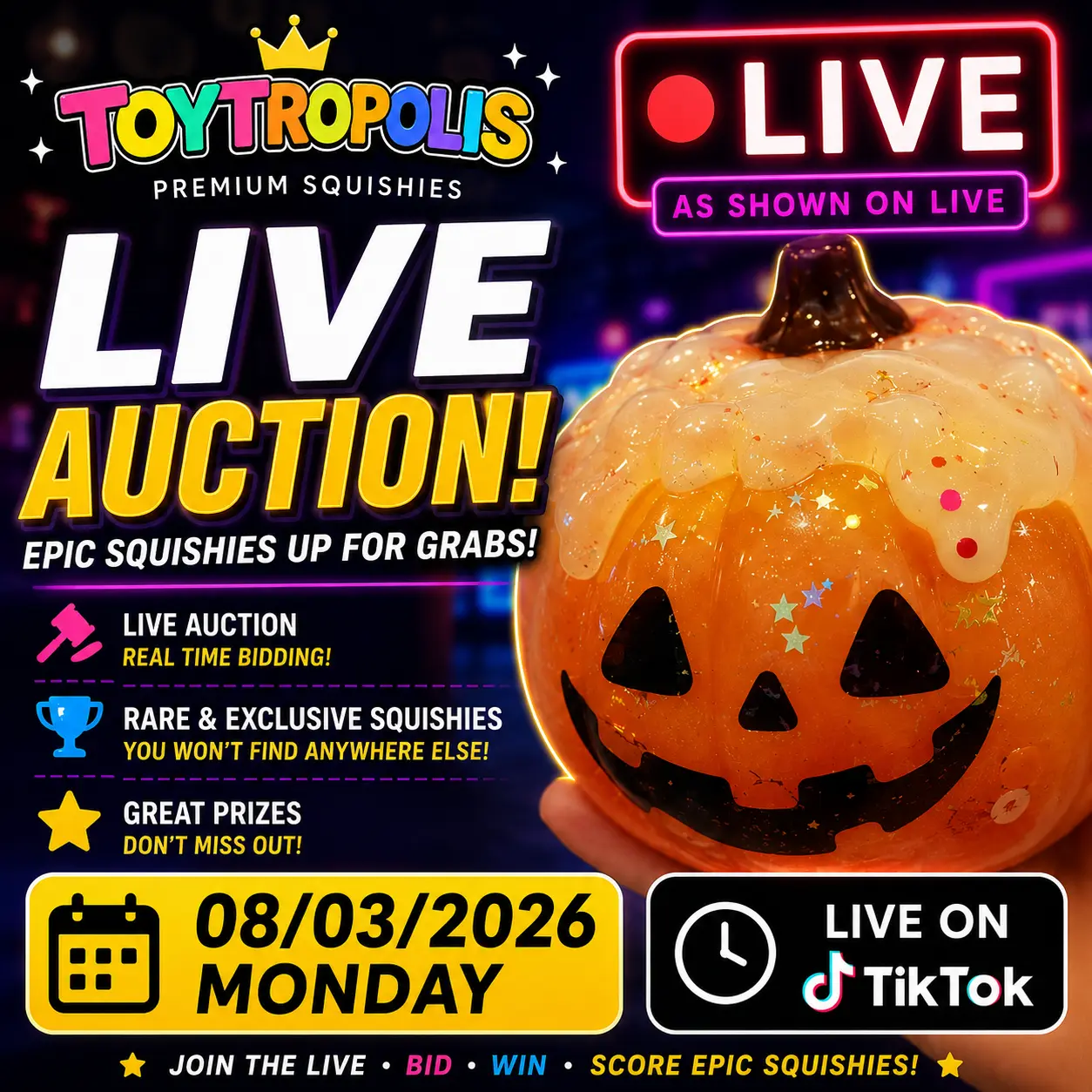 Live Auction Squishy Toys & Novelty - 08/03/2026 - Pay Shipping Once - PRODUCT AS SHOWN ON LIVE