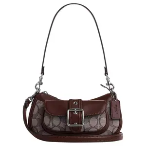 COACH Ashton 20 Small Shoulder Bag with Smooth Lambskin and Silver Buckle Jacquard Logo for Women