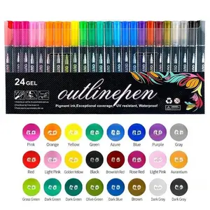 Nail Art Pen Set, Choose From Three Sizes, 24/36/48 Colors, Dual Line Contour Pens, Dreamy Glitter Metal Pens, Soft Tip Water-Based Paintbrushes