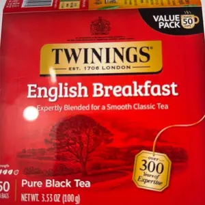 Twining of London English breakfast pure black tea bags-50ct